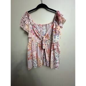 SHEIN Curve Patchwork Floral Ruffle Smocked Top – 1XL